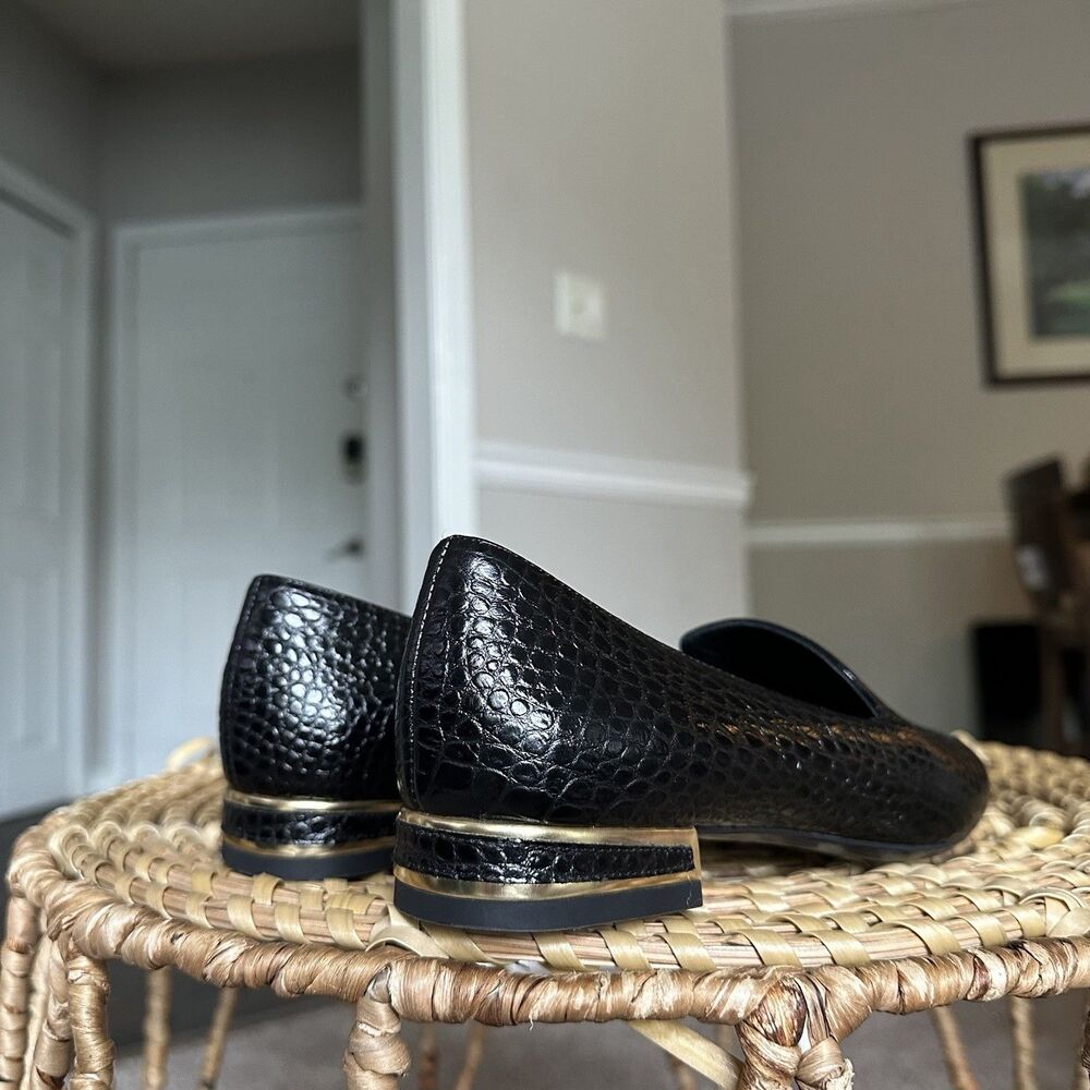 Aquatalia Women’s Loafer Perci Gold Black Crocodile Embossed Leather Size 5 $350 - Picture 7 of 14